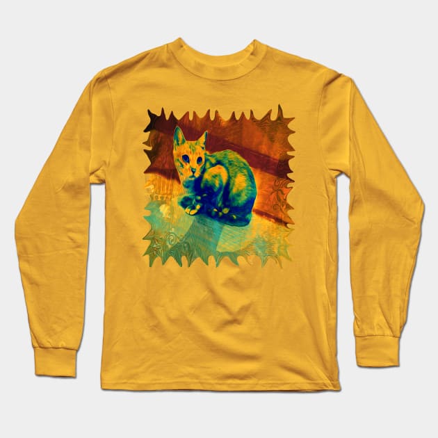 The Cat in the Talavera Tile Long Sleeve T-Shirt by distortionart